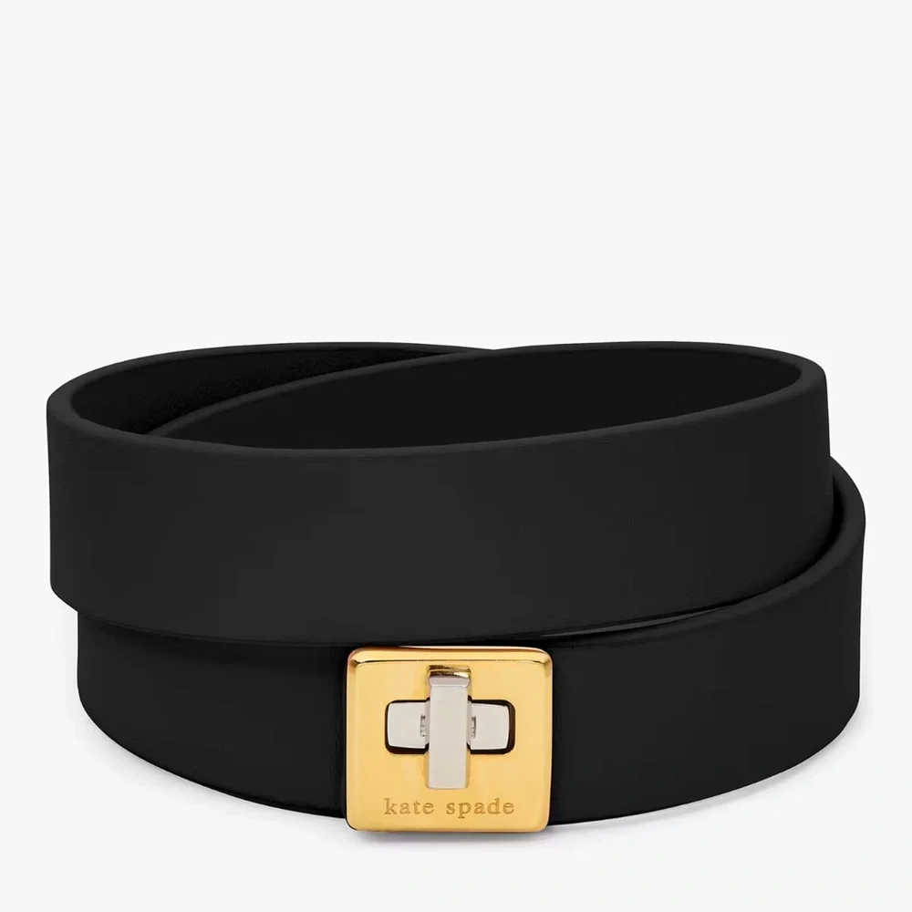 kate spade black leather wrap bracelet with gold & silver accent - Picture 9 of 10